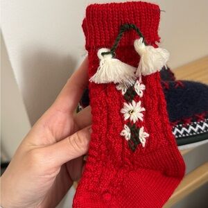 Red Knit Wool Socks with Floral Embroidery